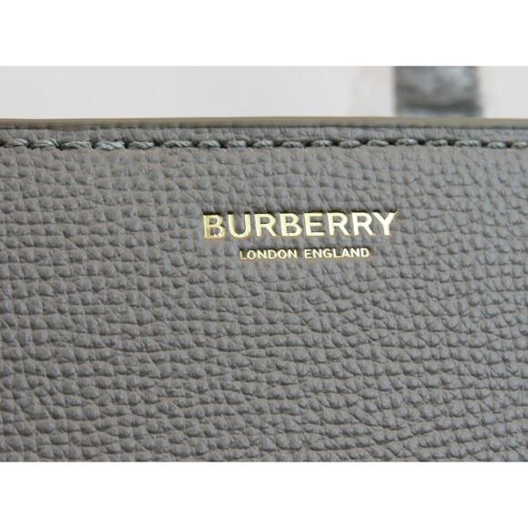 $1790 BURBERRY MD BANNER TAUPE GRAY LEATHER CHECK SHOULDER MEDIUM TOTE BAG - Picture 11 of 16